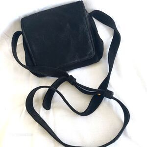 Donna Karan leather small crossbody bag - Black Calf skin fur flap wide strap